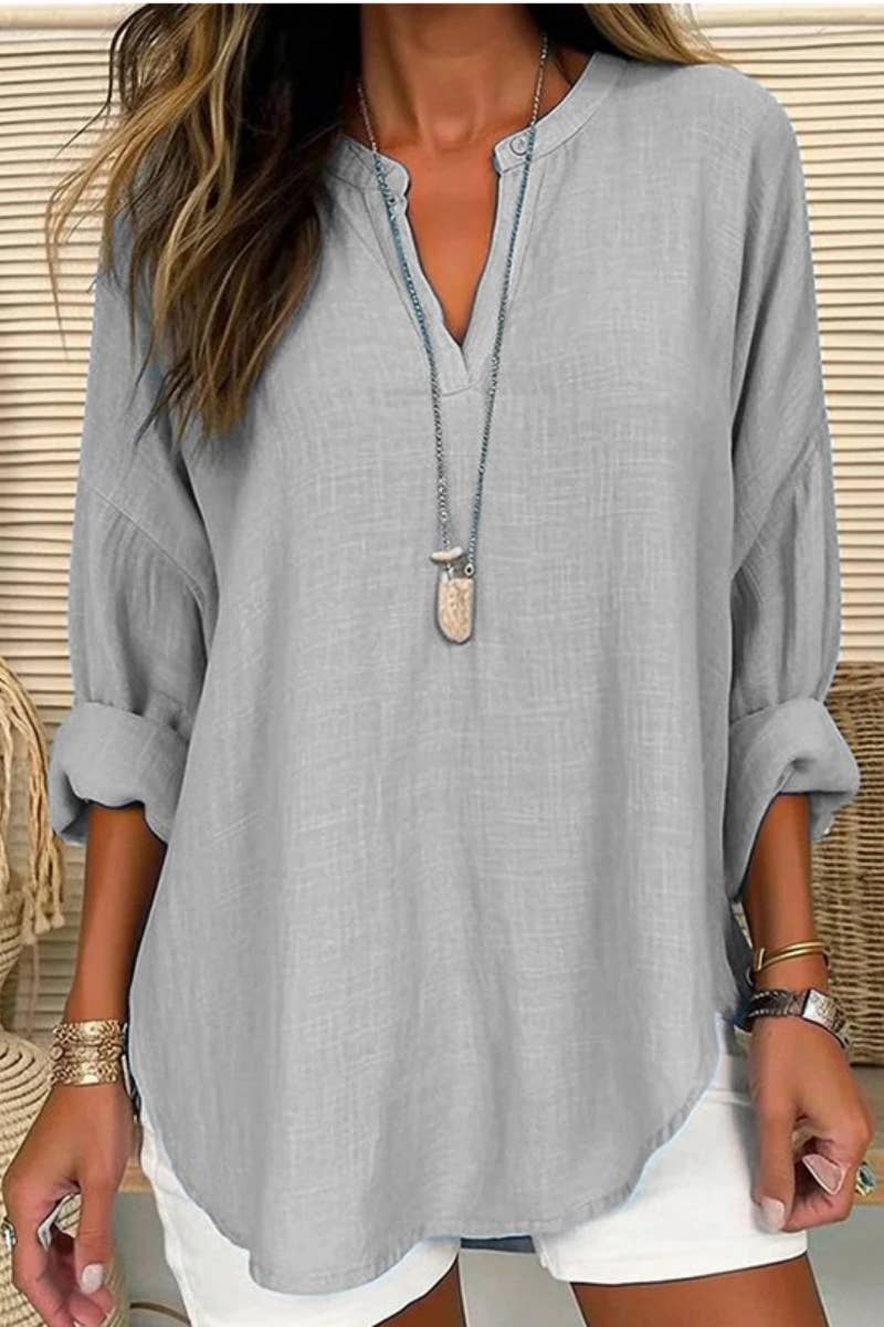 Oasis Cotton Blend Top | White + Gray