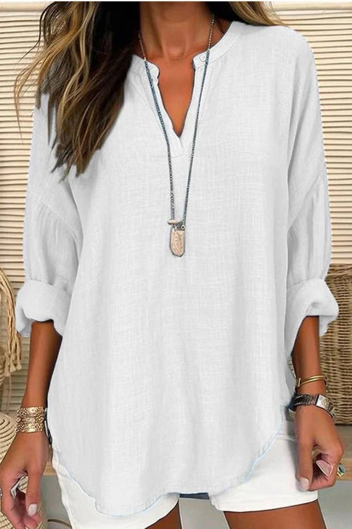 Oasis Cotton Blend Top | White + Gray