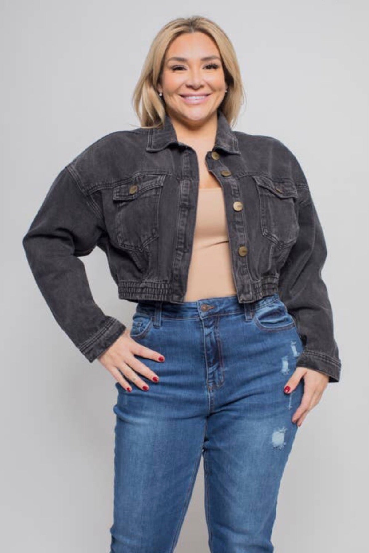 Crop Denim Jacket | Charcoal