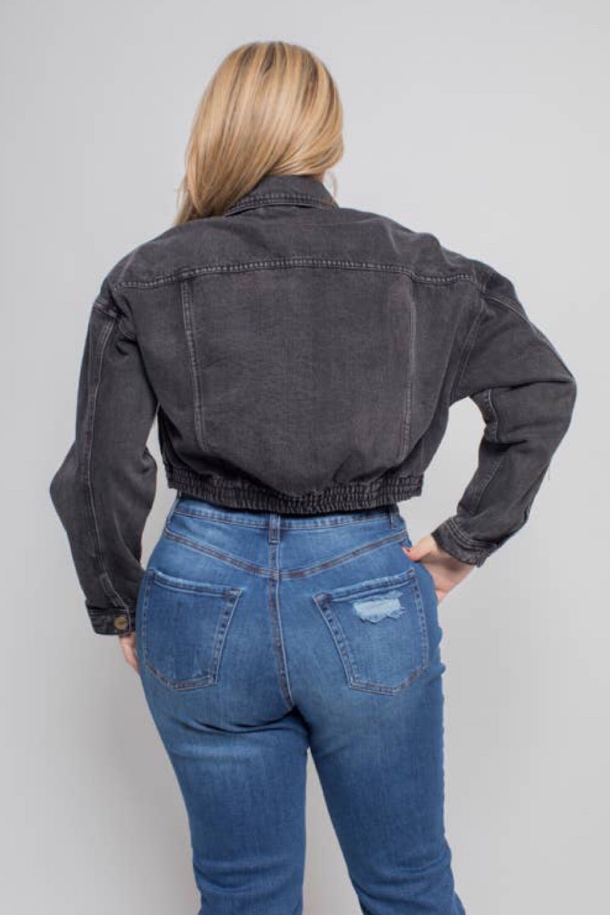 Crop Denim Jacket | Charcoal