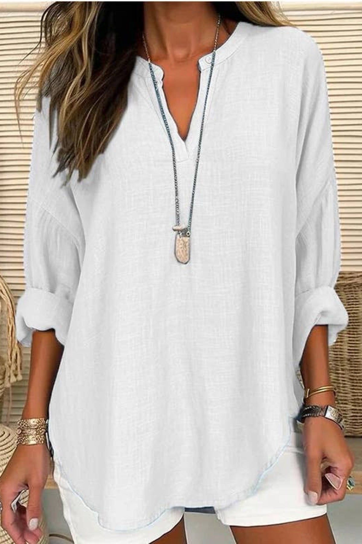 Oasis Cotton Blend Top | White + Grey